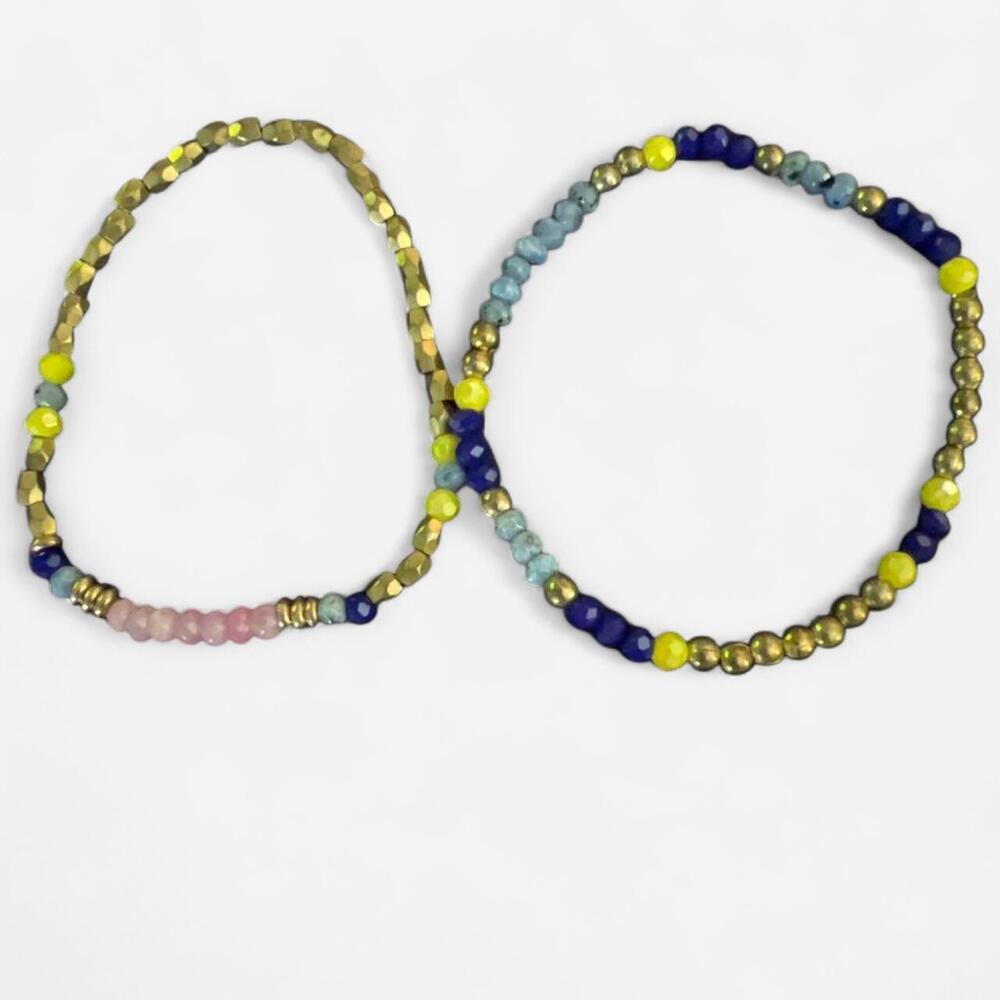 BaubleBar - Multi-colored beaded slip-on stretch bracelets with blue, yellow, an